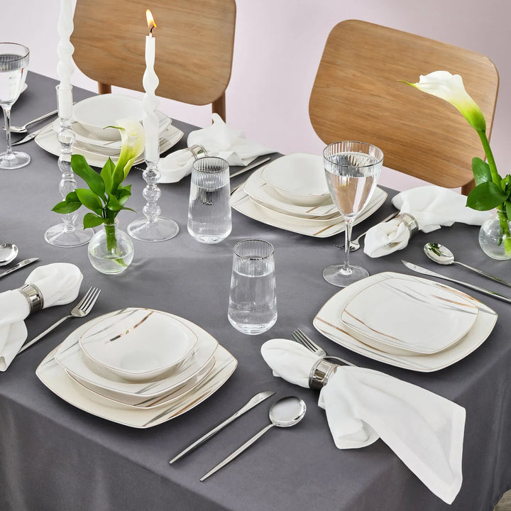 Karaca Square Bone Bera – 24 dele Middagsservice til 6 personer