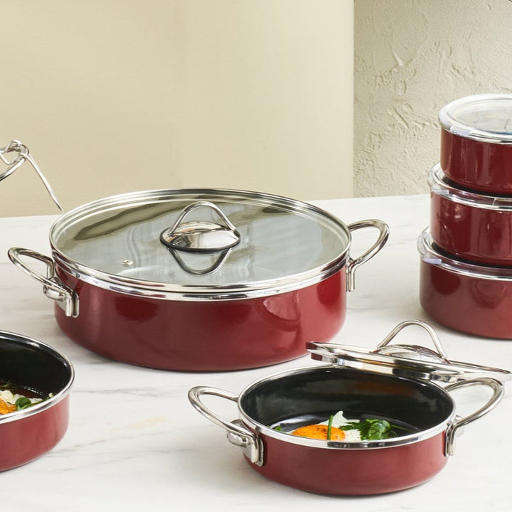 Karaca Erva 14 dele Emaljeret Grydesæt med Induktionsbund 28-24-18 cm – Bordeaux