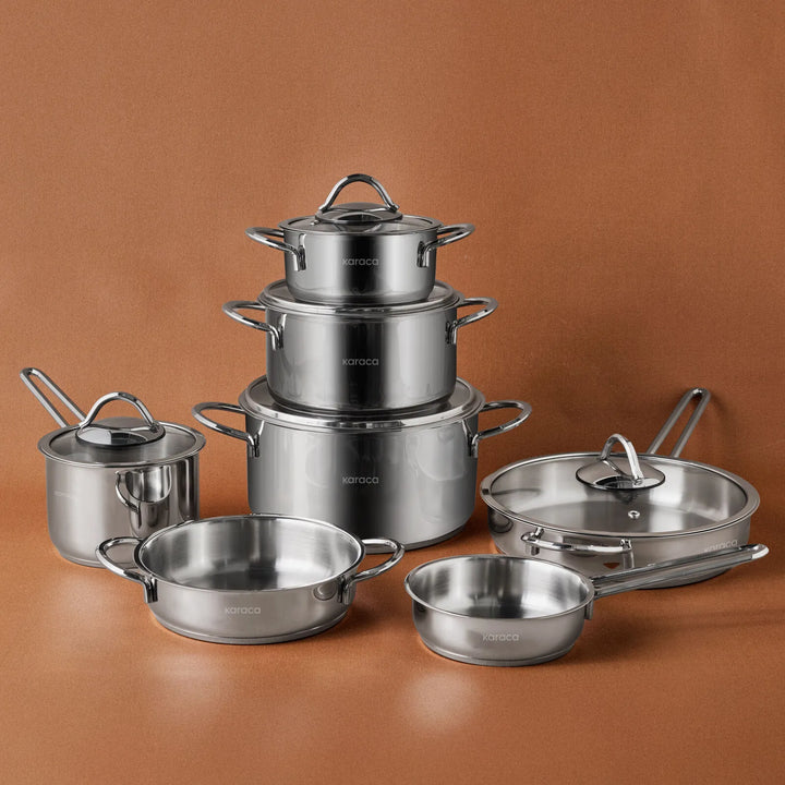 Karaca Ada Induktionsbund 12 Dele Grydesæt i Rustfrit Stål V2