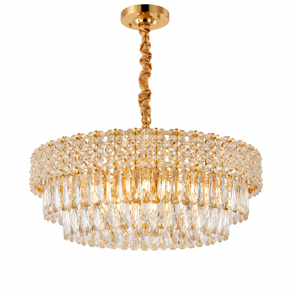 Luxury Living - LED Krystal Loftlampe - 3 Lysindstillinger | 56x56x24 cm | Guldfinish