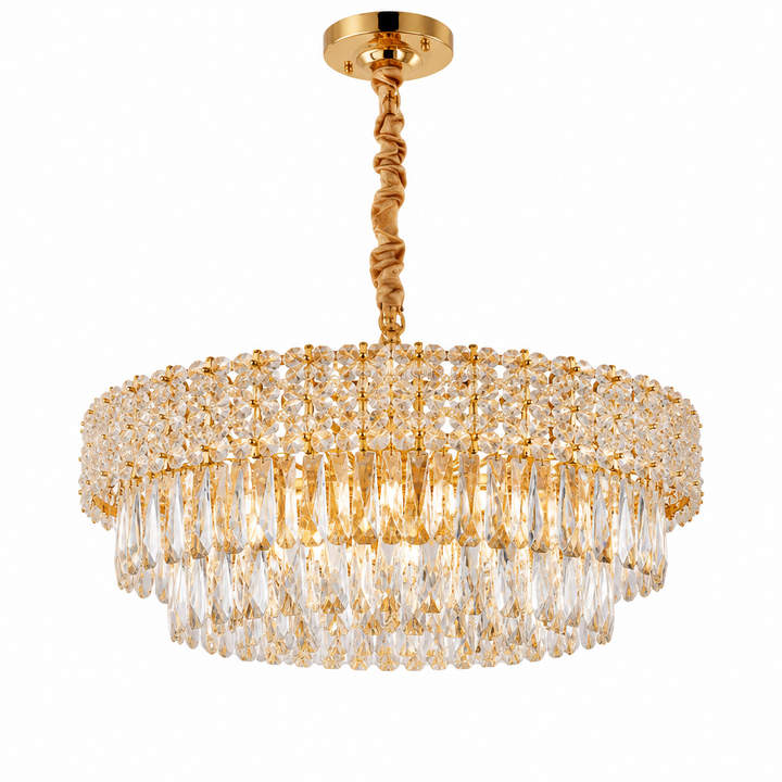 Luxury Living - LED Krystal Loftlampe - 3 Lysindstillinger | 56x56x24 cm | Guldfinish