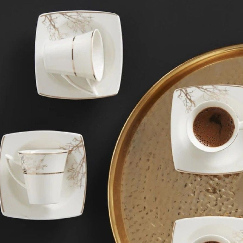 Karaca Autumn Espresso Kaffesæt til 6 personer – 85 ml - Hvid/Guld