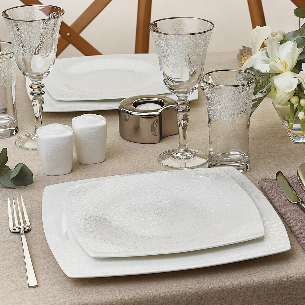 Karaca Fine Pearl Valentina – 62-dele Firkantet Spisestel med Perlemor til 12 Personer