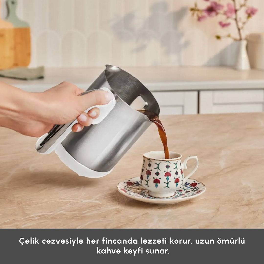 Karaca Hatır Neo Inox - Tyrkisk Kaffemaskine med Kande - Rustfrit Stål – Hvid