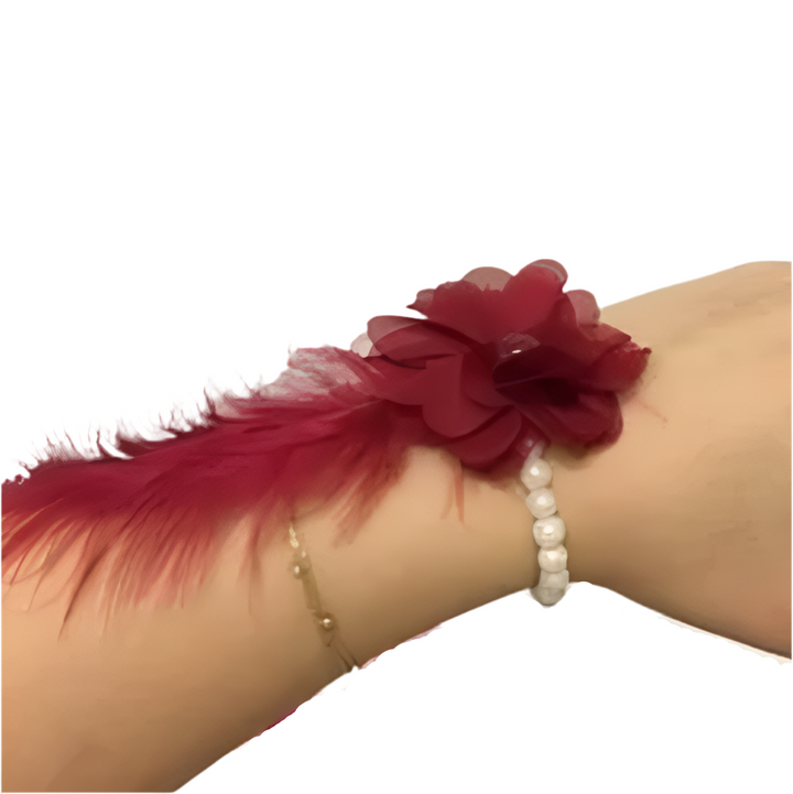 Brudepige Perle/Fjer Armbånd 10 Stk. Rød/Grøn/Burgundy/ Off White