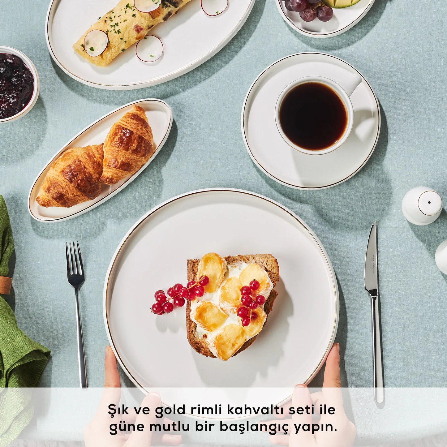 Karaca Stream Bone Sunset 34 Dele Morgenmadssæt til 6 personer – Guld