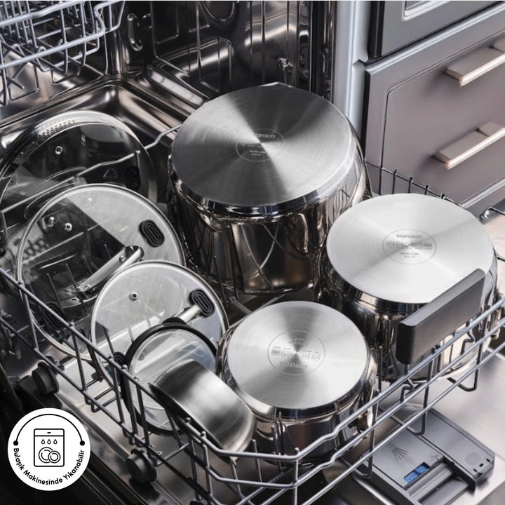 Karaca Burgaz – 8 dele Stålgrydesæt med Foldbare Håndtag