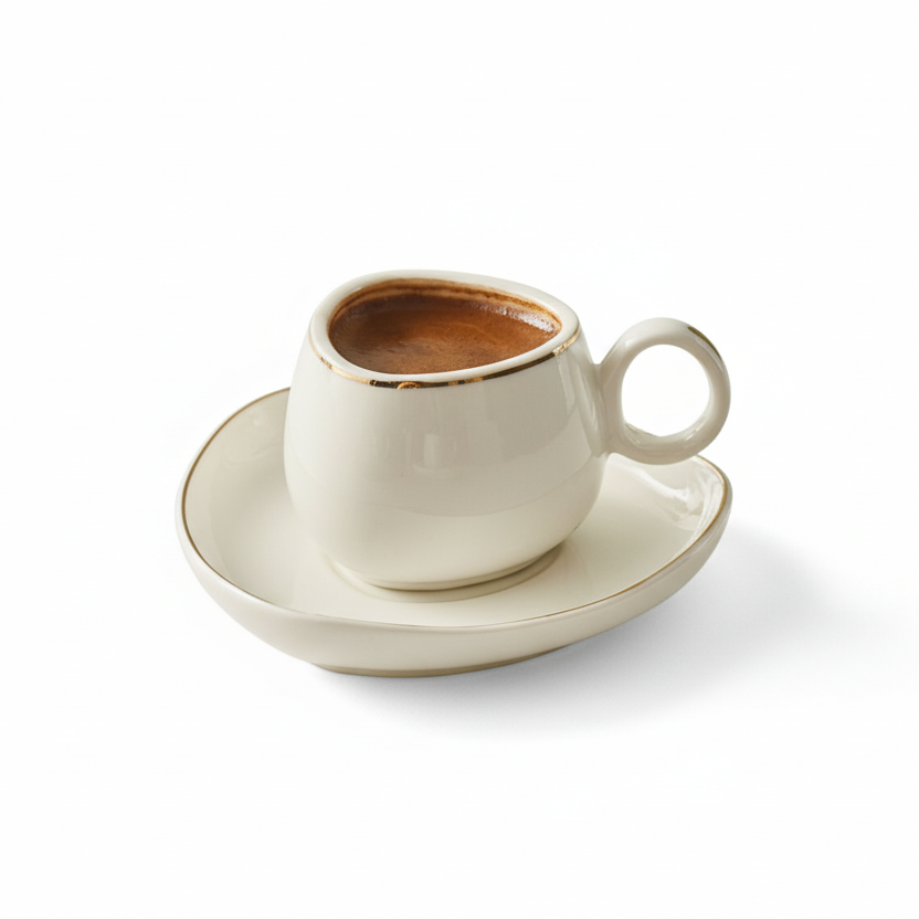 Karaca Streamline Tribe Espressosæt - til 2 Personer – 90 ml - Hvid/Guldkant