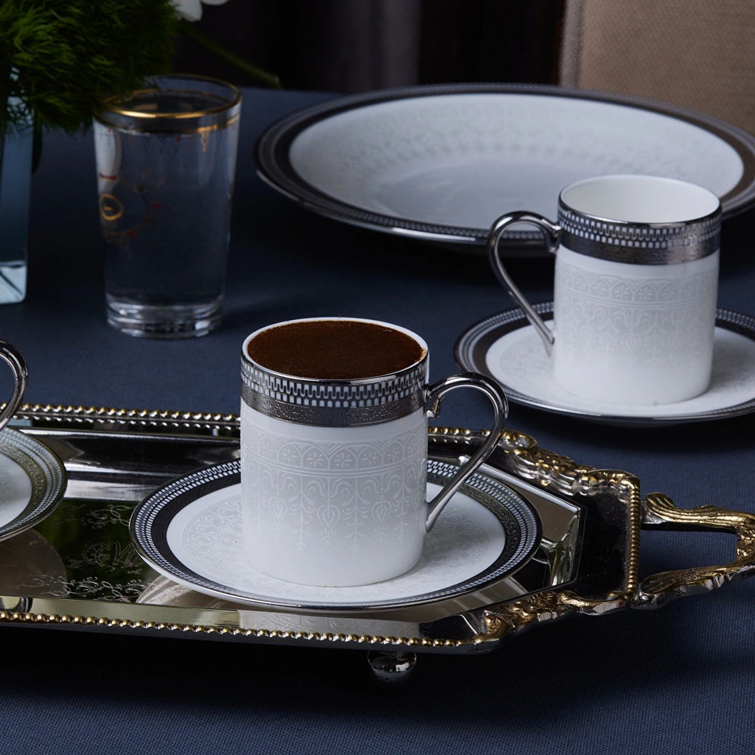 Karaca Royal Bone Kate – Espressosæt til 6 personer (90 ml) - Hvid/Sølv