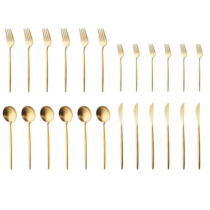 Karaca Apricot Faro 6‑personers Bestiksæt – 24 dele - Mat Guld