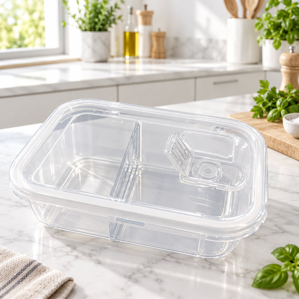 Diamonds - Opdelt glasbeholder m/låg - 1000 ml | Rektangulær