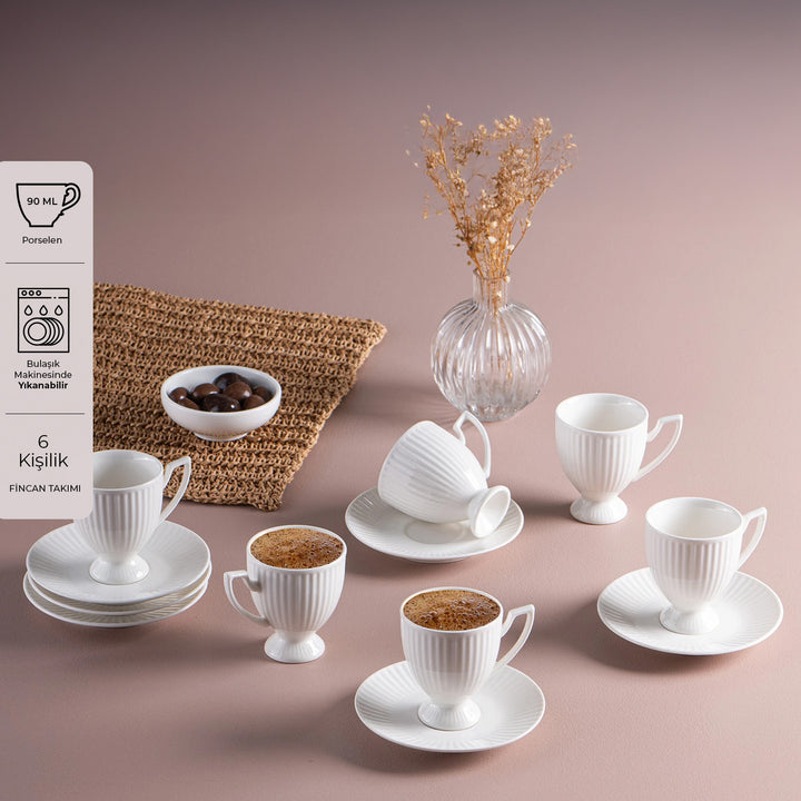 Emsan - Mahir Kaffekopsæt – 90 ml | 6 Personers | 12 Dele