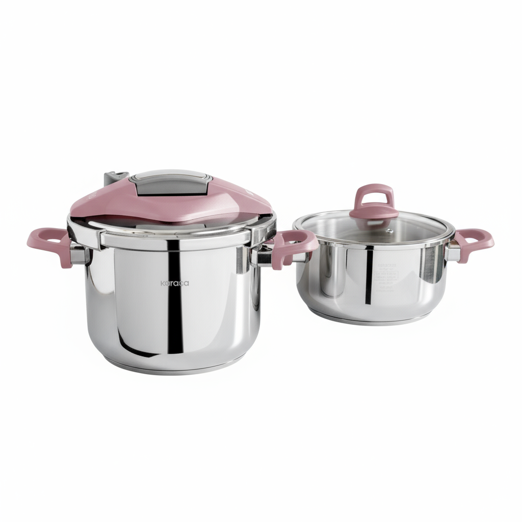Karaca Perfect Pink Trykkoger-sæt med induktionsbund | 4 + 6 liter | Rustfrit stål