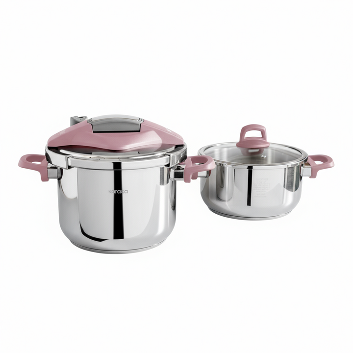 Karaca Perfect Pink Trykkoger-sæt med induktionsbund | 4 + 6 liter | Rustfrit stål