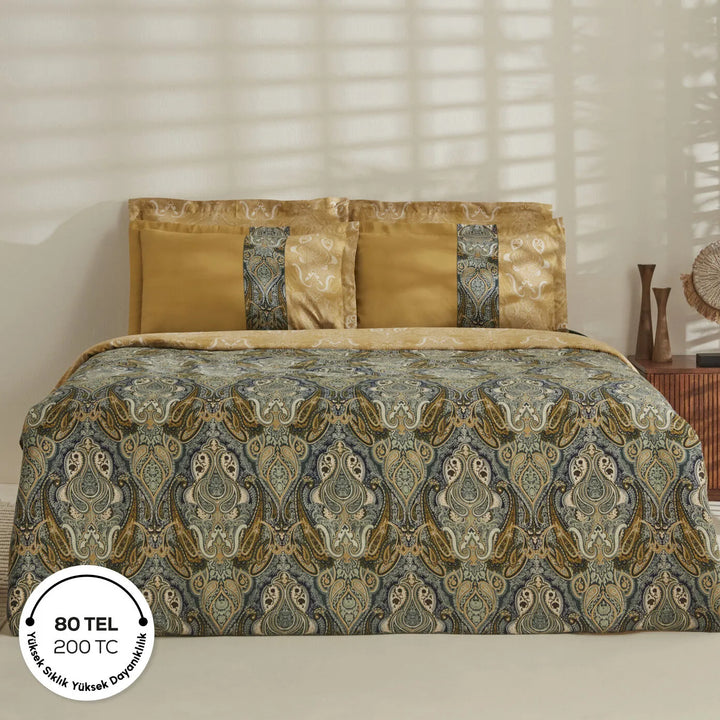 Karaca Home Sherie Dobbeltseng-Sengetøj – Grøn (Bomuldssatin)