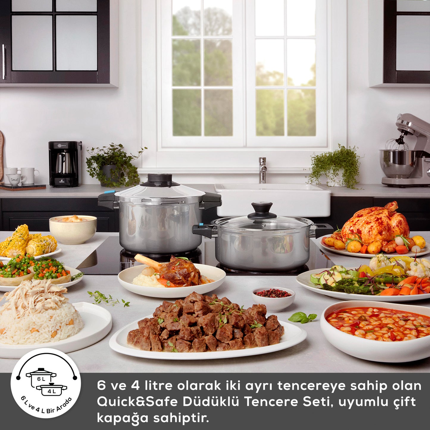 Karaca Quick & Safe Trykkoger Sæt med Induktionsbund 6+8 L