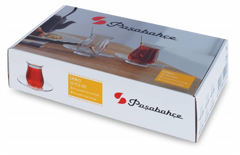 Te Glas Sæt 12 Dele 6 glas og 6 underkopper- fra Pasabahce Linka - Løven Home
