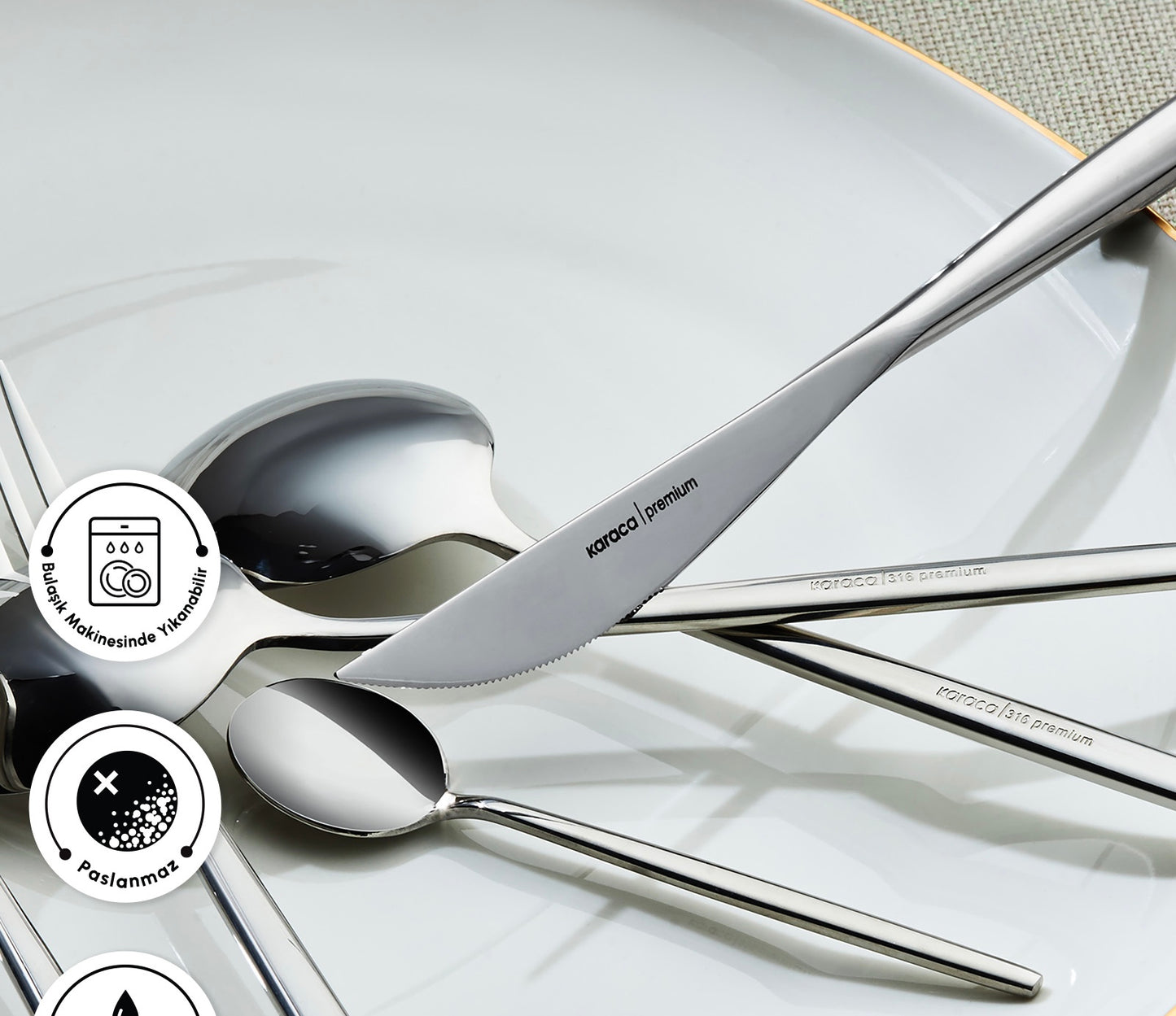 Karaca 316 Premium Mild Platin – Bestiksæt til 12 Personer, 84 Dele