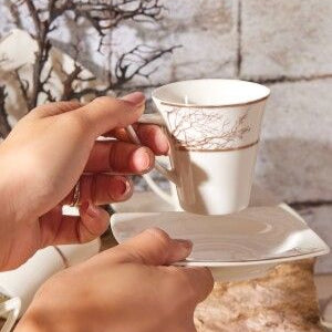 Karaca Autumn Espresso Kaffesæt til 6 personer – 85 ml - Hvid/Guld