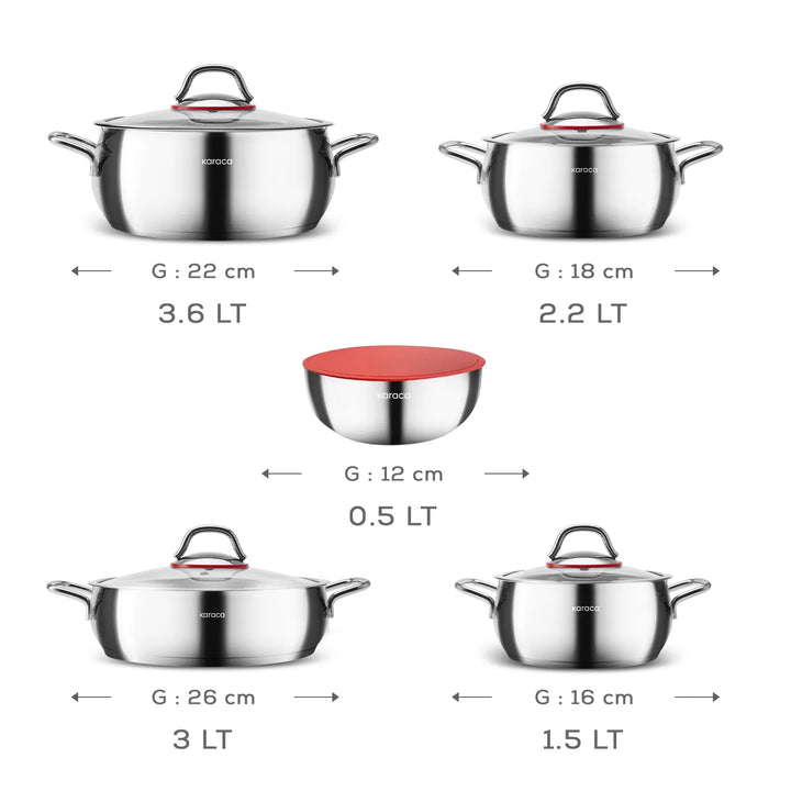 Karaca Emirgan XL Induktion 10-delt Stålgryde­sæt m/Opbevaringsboks