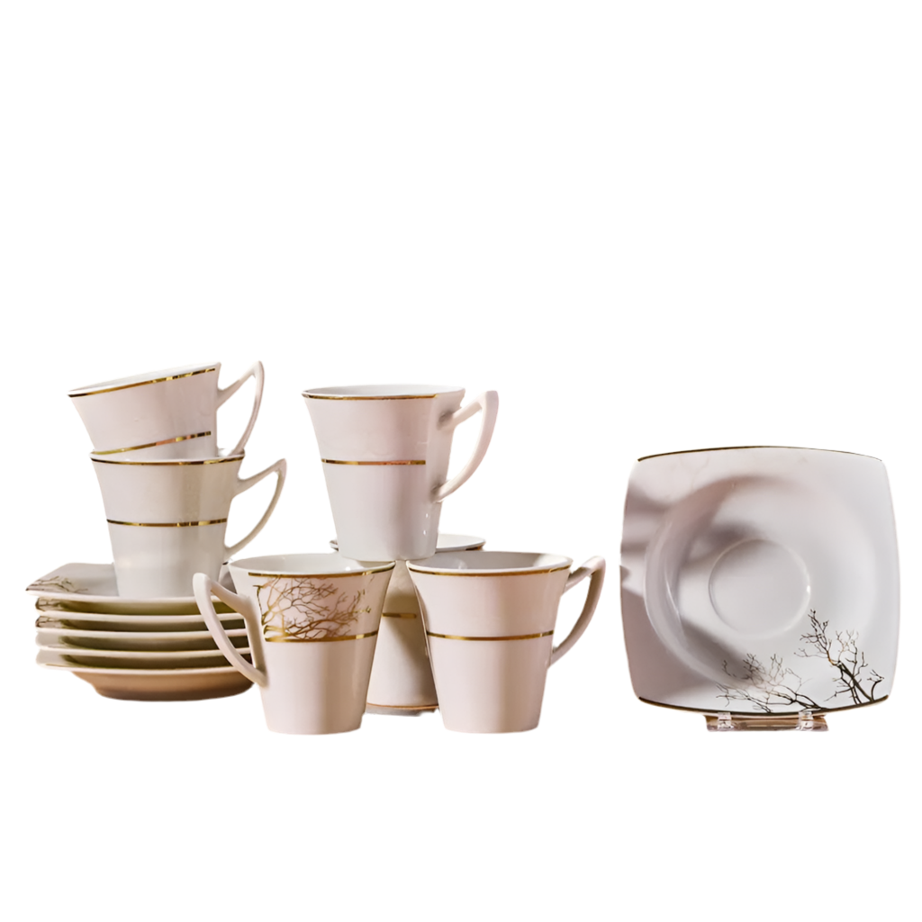 Karaca Autumn Espresso Kaffesæt til 6 personer – 85 ml - Hvid/Guld