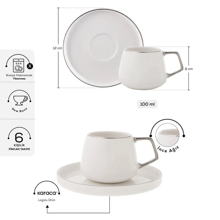 Karaca Streamline Saturn Kaffesæt til 6 personer – 100 ml - Sølv