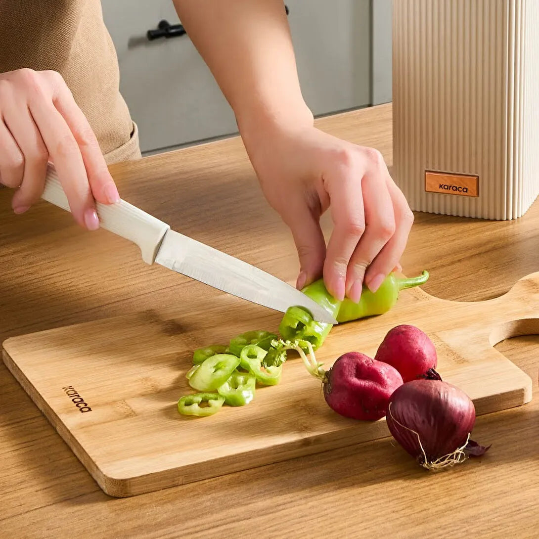 Karaca Massimo Line Knivsæt – 6 Dele inkl. Stand Cream