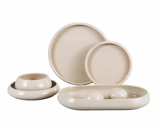 Almina Moderne Spisestel “Lissa Bonna” – 27 dele i porcelæn beige
