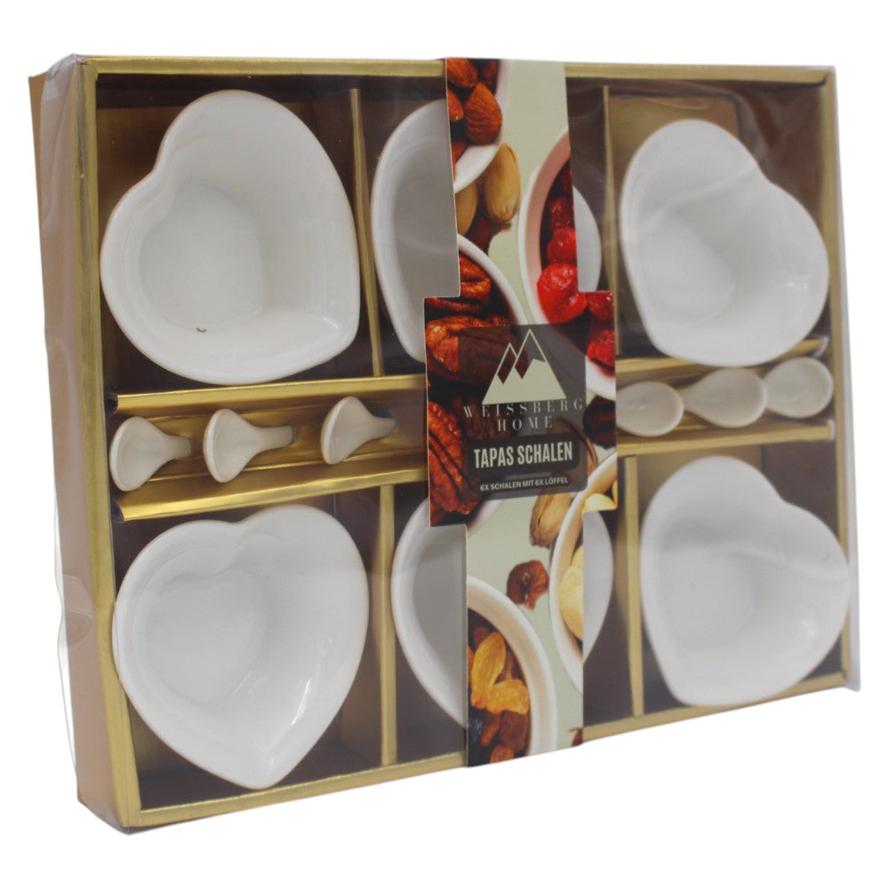 Kaya Hjerteformet Tapassæt 12 dele - Porcelæn