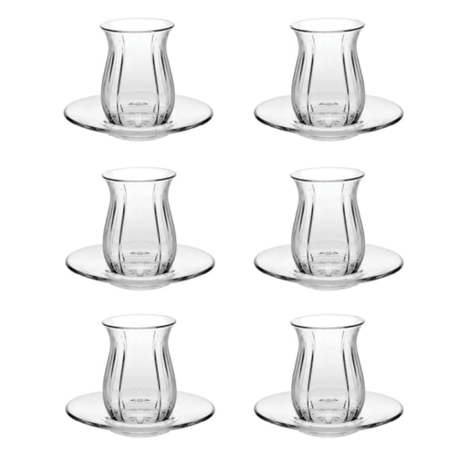 Te Glas Sæt 12 Dele 6 glas og 6 underkopper- fra Pasabahce Linka - Løven Home