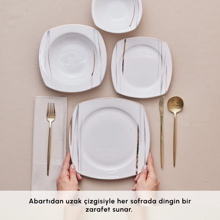 Karaca Square Bone Bera – 24 dele Middagsservice til 6 personer