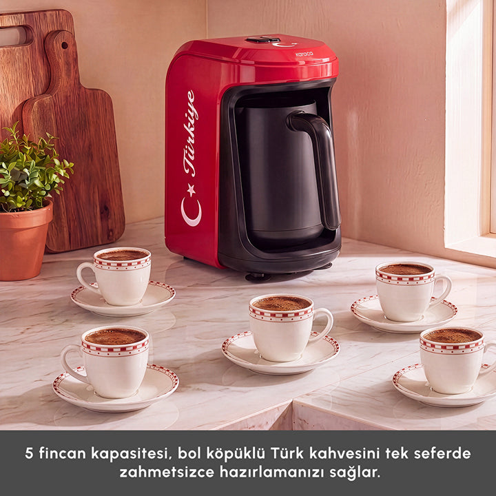 Karaca - Hatır Hüps Türkiye Tyrkisk Kaffemaskine- 5 kopper | Tyrkisk Flag Rød