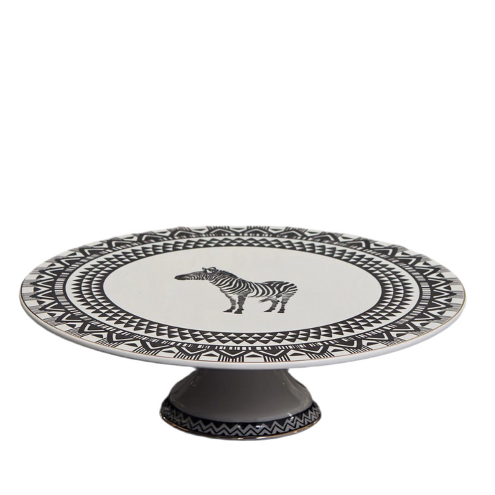 Karaca Silk Road Porcelæn Kagestand på Fod 30 cm - Hvid/Sort