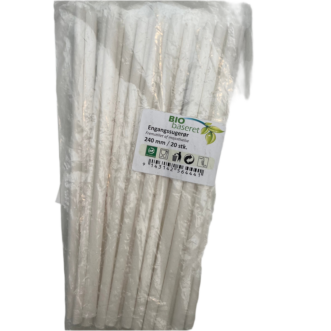 Biobaseret Engangssugerør 20 stk. Hvid