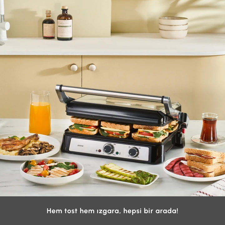 Emsan - Toastmate Grill &amp; Toastmaskine – 6 Skiver | Inox | 2000W