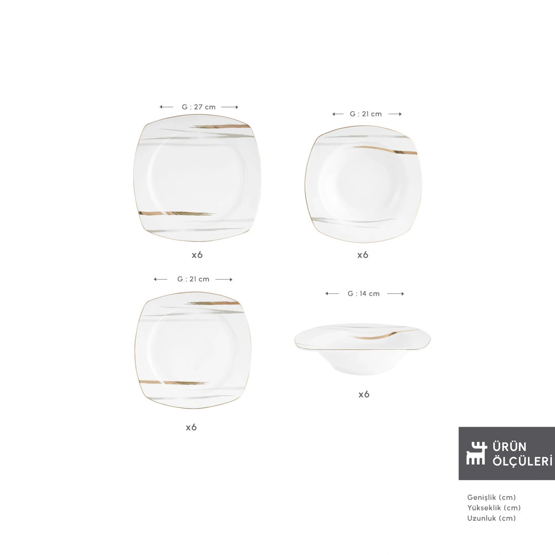 Karaca Square Bone Bera – 24 dele Middagsservice til 6 personer