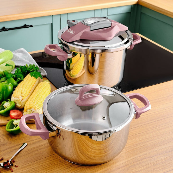 Karaca Perfect Pink Trykkoger-sæt med induktionsbund | 4 + 6 liter | Rustfrit stål