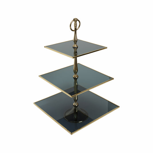 Karaca Line Dekorativ 3-lag Kagestand 25 cm – Guld & Antracit