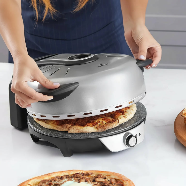 Karaca Gastro 10-i-1 Pizza, Lahmacun & Tandoori Brødmaskine – Biodiamant Sølv - 30 CM
