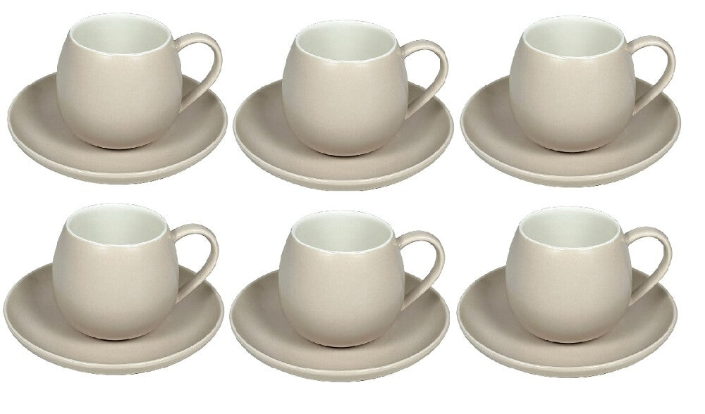 Schäfer Kaffekopssæt - Runde Underkopper – 12 dele - Taupe - 220 ml