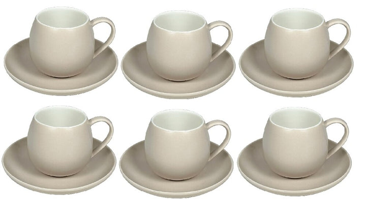 Schäfer Kaffekopssæt - Runde Underkopper – 12 dele - Taupe - 220 ml