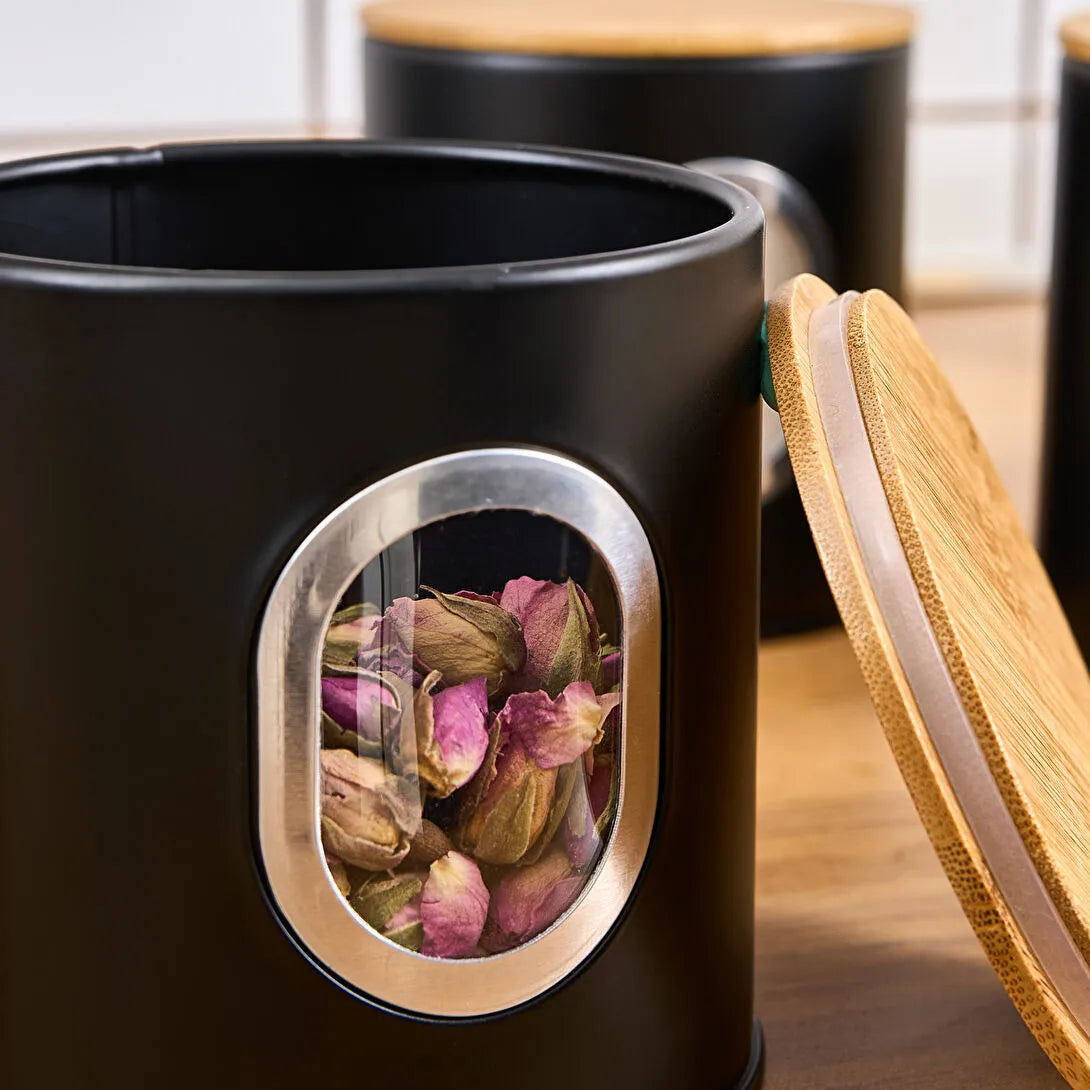 Karaca Premium Brødkasse Sæt med Bambuslåg – Inkl. Gratis Opbevaringskrukke Sort