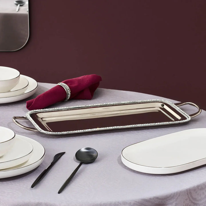 Karaca Home Majesty Dekorativ Serveringsbakke – Sølv, ca. 45,75 × 17,75 cm