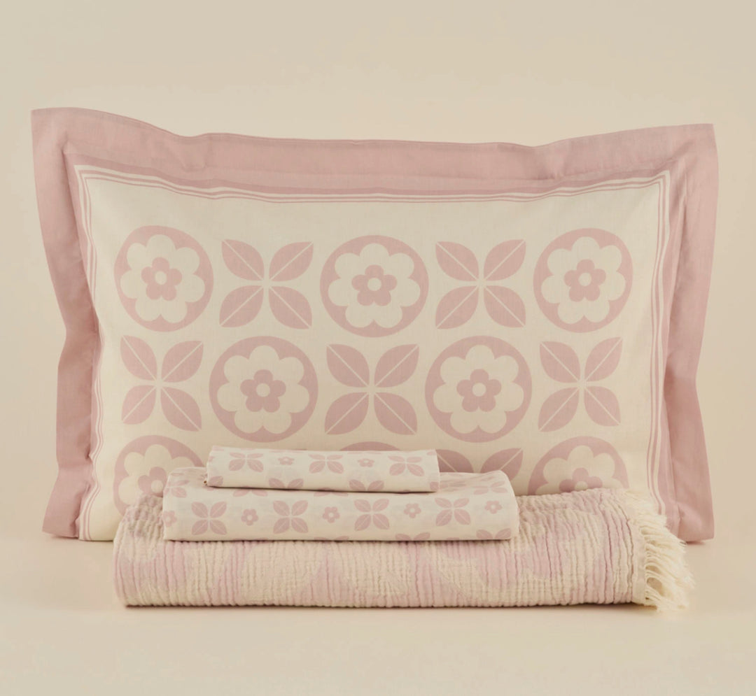 Karaca Home Shayla Pink Printet Muslin Pike-Sæt