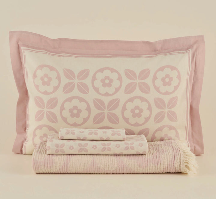 Karaca Home Shayla Pink Printet Muslin Pike-Sæt