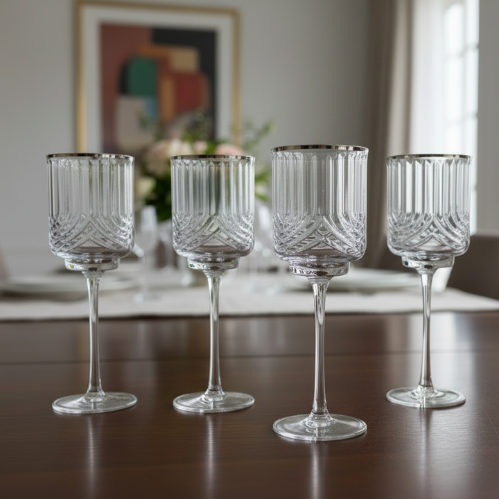 Karaca Gleam Cocktailglassæt m/Sølvkant 6 stk. - 350 ml