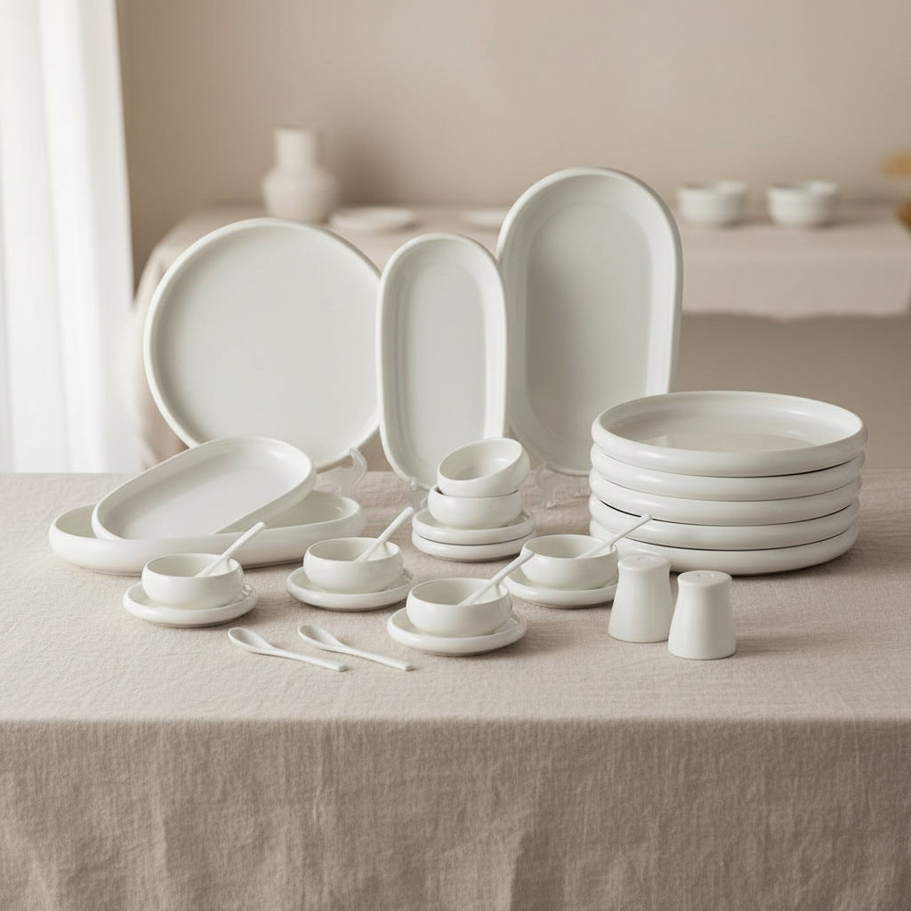 Almina - Belicia Morgenmadssæt - 30 dele | Porcelæn | Råhvid