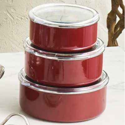 Karaca Erva 14 dele Emaljeret Grydesæt med Induktionsbund 28-24-18 cm – Bordeaux