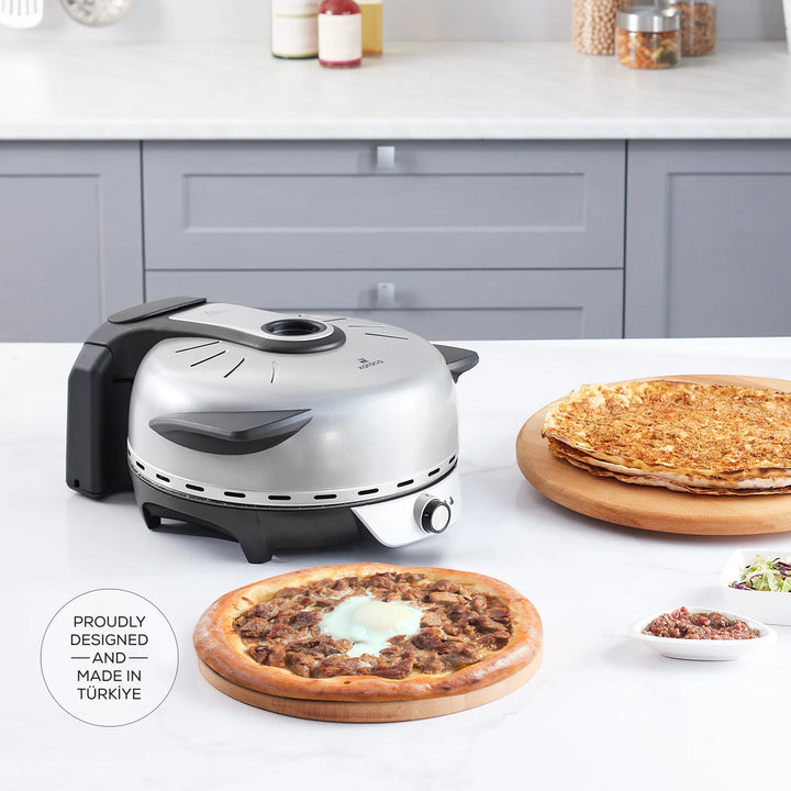 Karaca Gastro 10-i-1 Pizza, Lahmacun & Tandoori Brødmaskine – Biodiamant Sølv - 30 CM