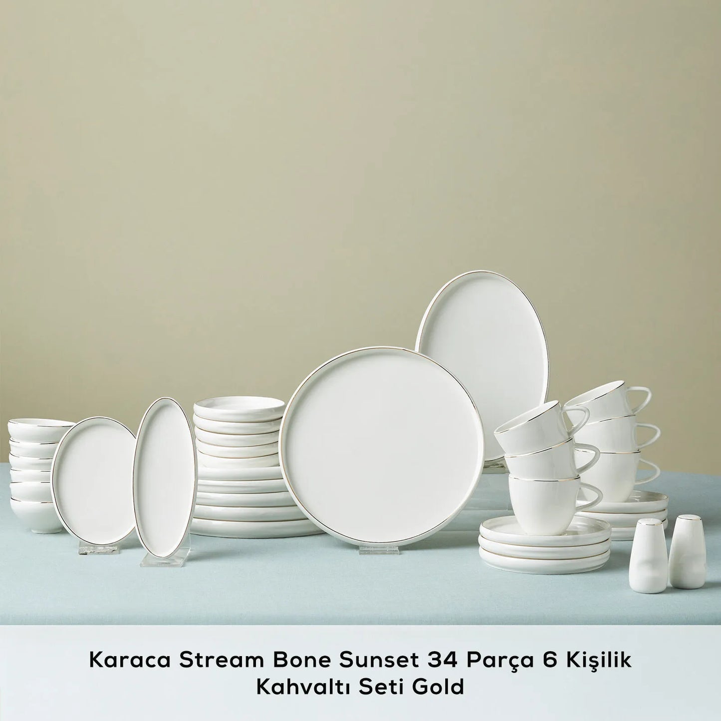Karaca Stream Bone Sunset 34 Dele Morgenmadssæt til 6 personer – Guld